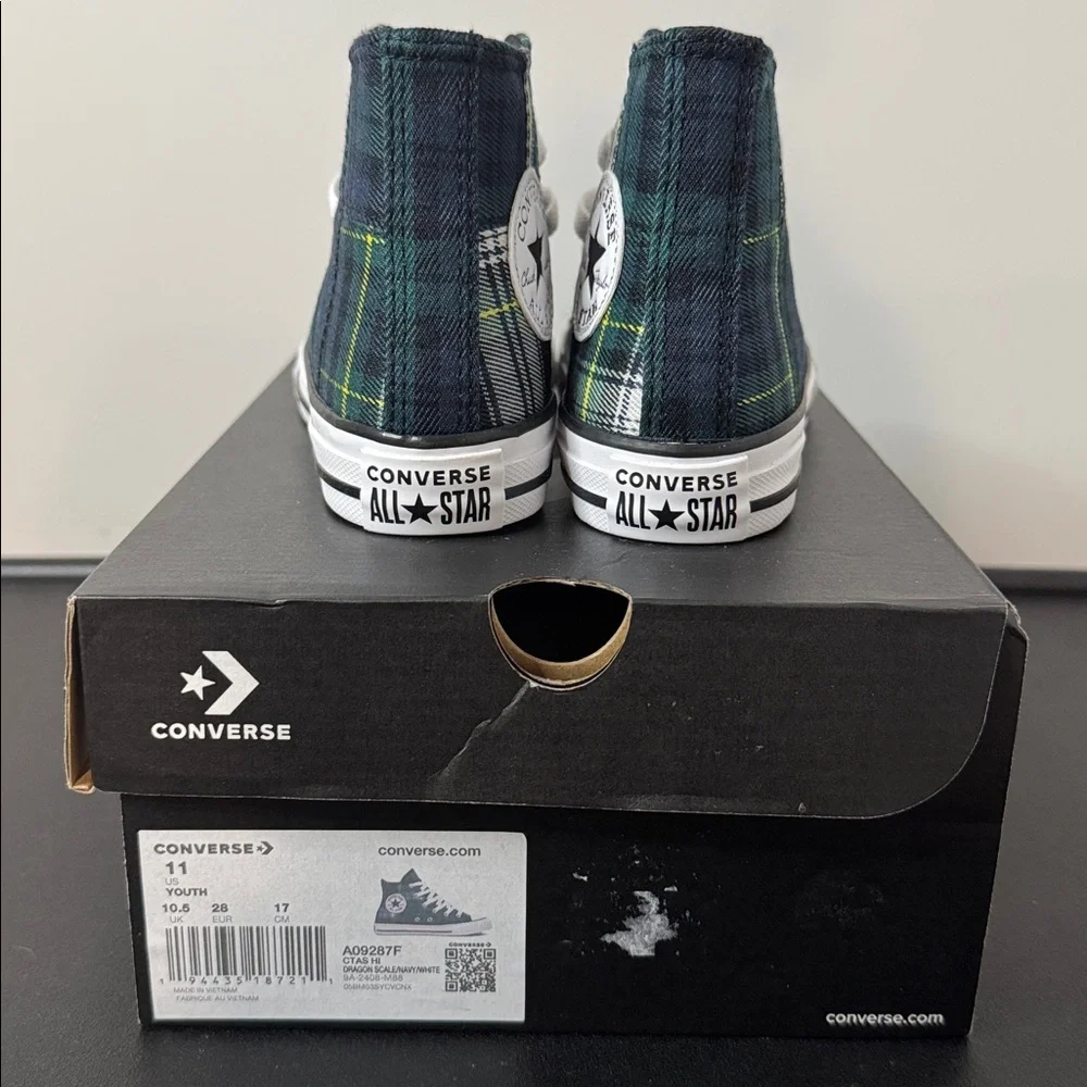 Converse High-Top Sneakers Navy Green Plaid Toddler Youth Size 11 New NIB